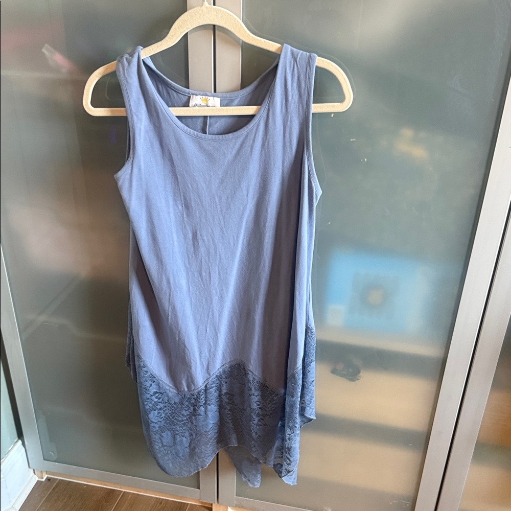 Kathleen Kirkwood Blue Lace Hem Tank Top